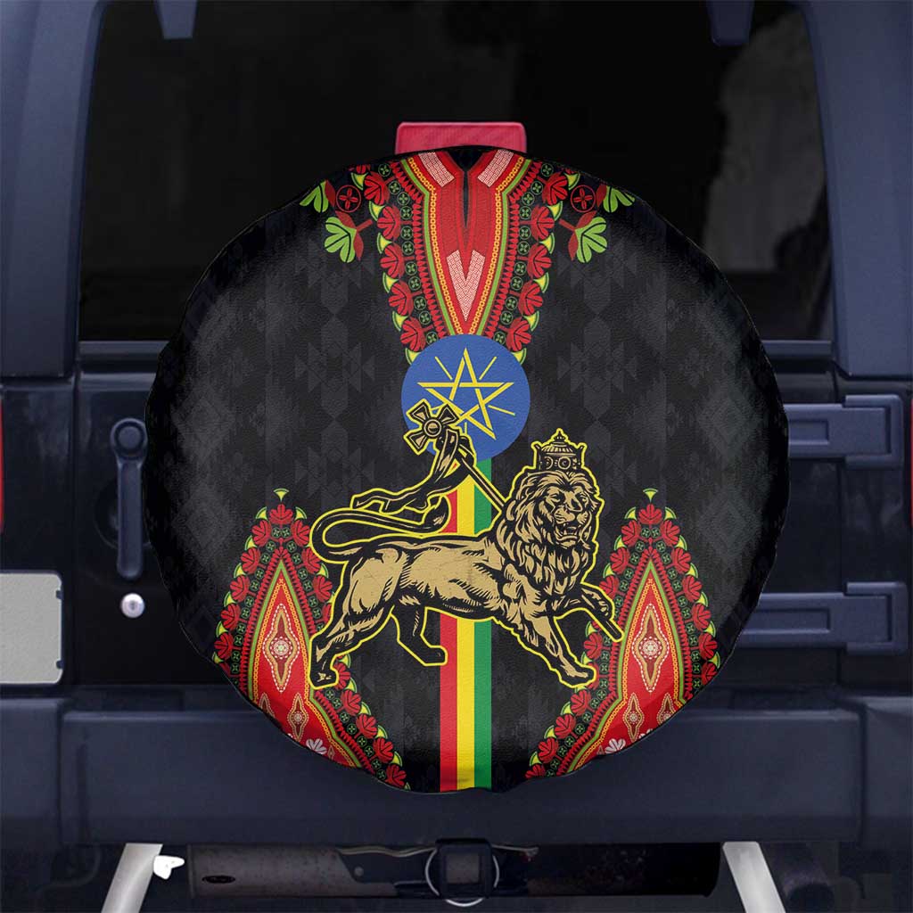 Ethiopia Culture Spare Tire Cover Lion of Judah with The Star Seal - Dashiki Style - Wonder Print Shop