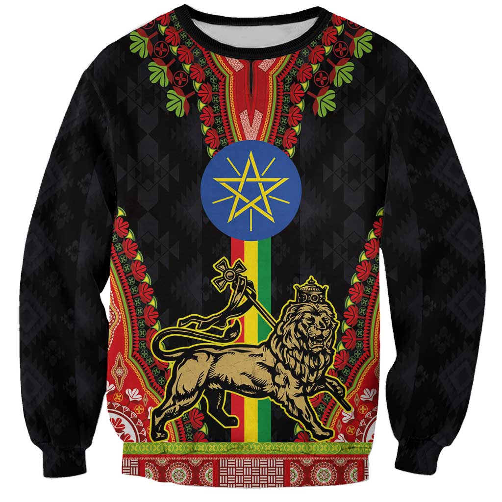 Ethiopia Culture Sweatshirt Lion of Judah with The Star Seal - Dashiki Style - Wonder Print Shop
