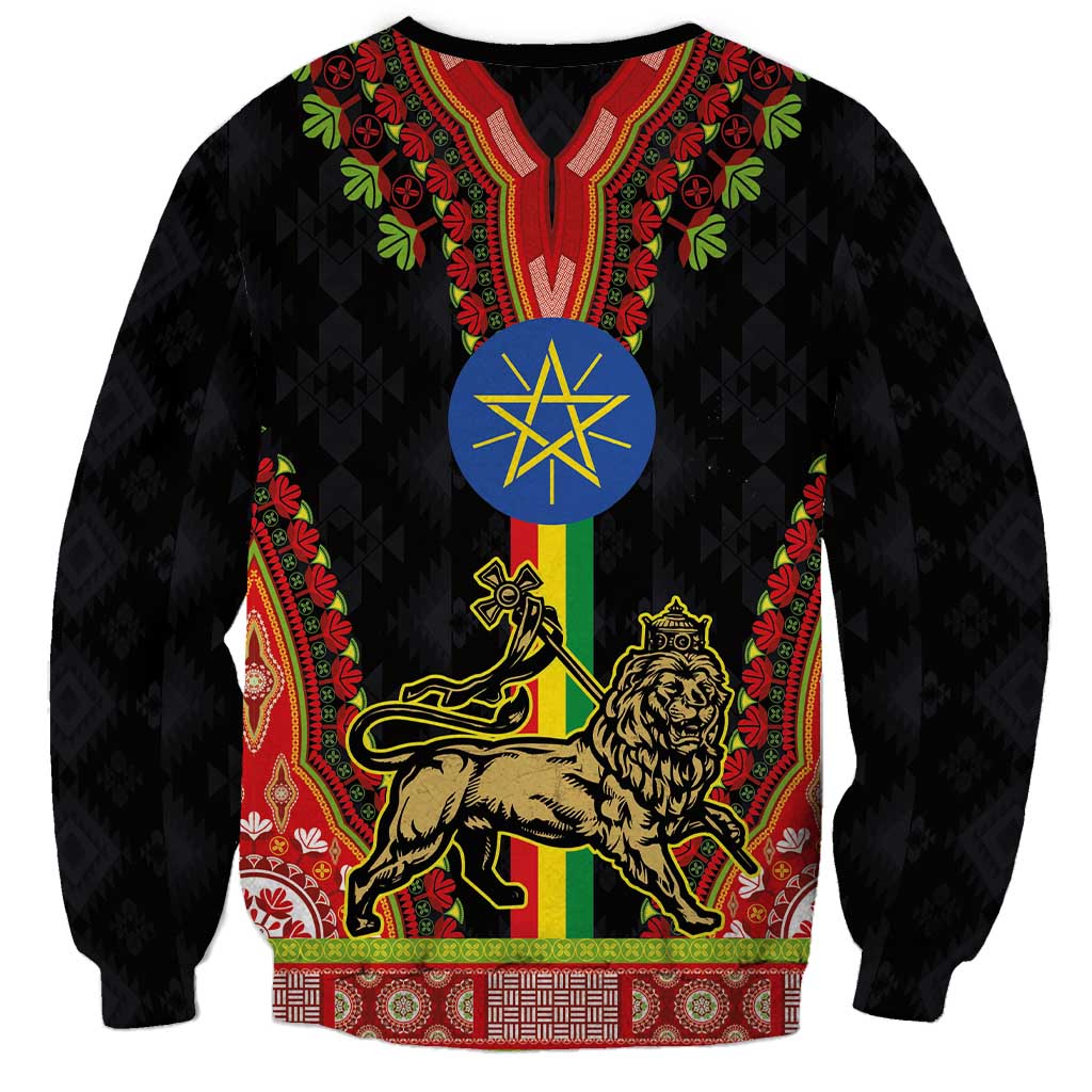 Ethiopia Culture Sweatshirt Lion of Judah with The Star Seal - Dashiki Style - Wonder Print Shop