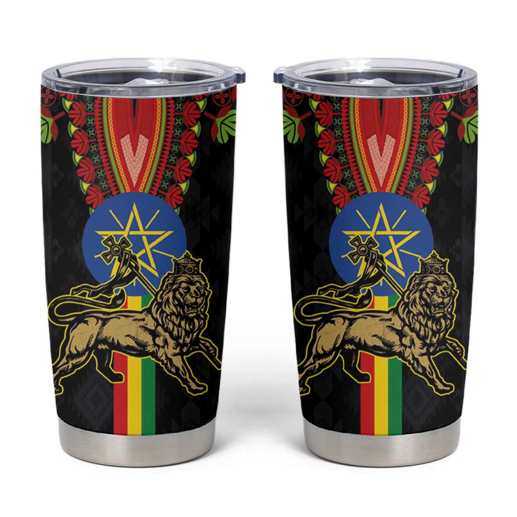 Ethiopia Culture Tumbler Cup Lion of Judah with The Star Seal - Dashiki Style - Wonder Print Shop