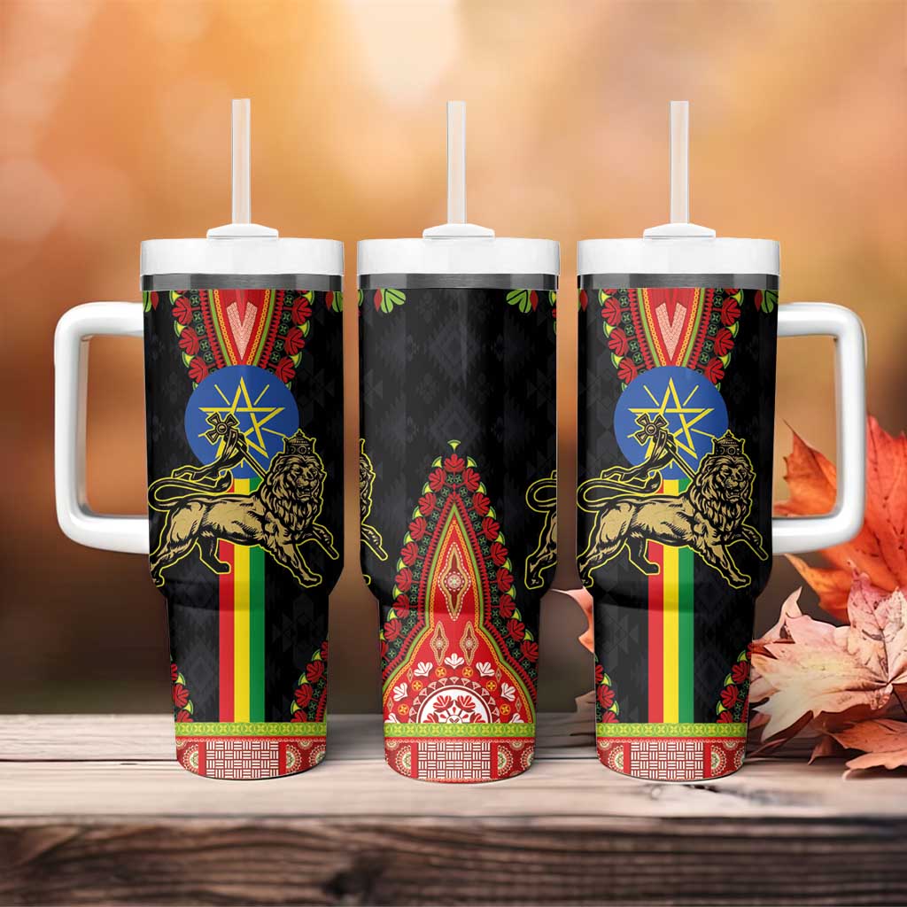 Ethiopia Culture Tumbler With Handle Lion of Judah with The Star Seal - Dashiki Style - Wonder Print Shop