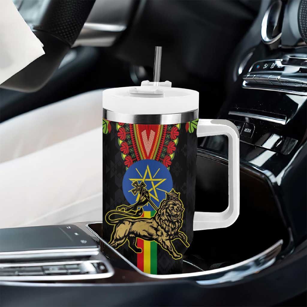 Ethiopia Culture Tumbler With Handle Lion of Judah with The Star Seal - Dashiki Style - Wonder Print Shop