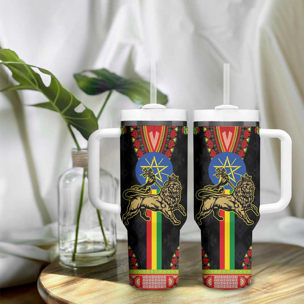 Ethiopia Culture Tumbler With Handle Lion of Judah with The Star Seal - Dashiki Style - Wonder Print Shop