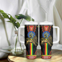Ethiopia Culture Tumbler With Handle Lion of Judah with The Star Seal - Dashiki Style - Wonder Print Shop