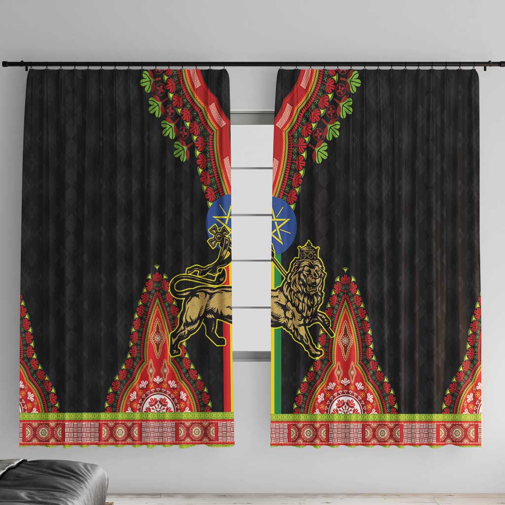 Ethiopia Culture Window Curtain Lion of Judah with The Star Seal - Dashiki Style - Wonder Print Shop