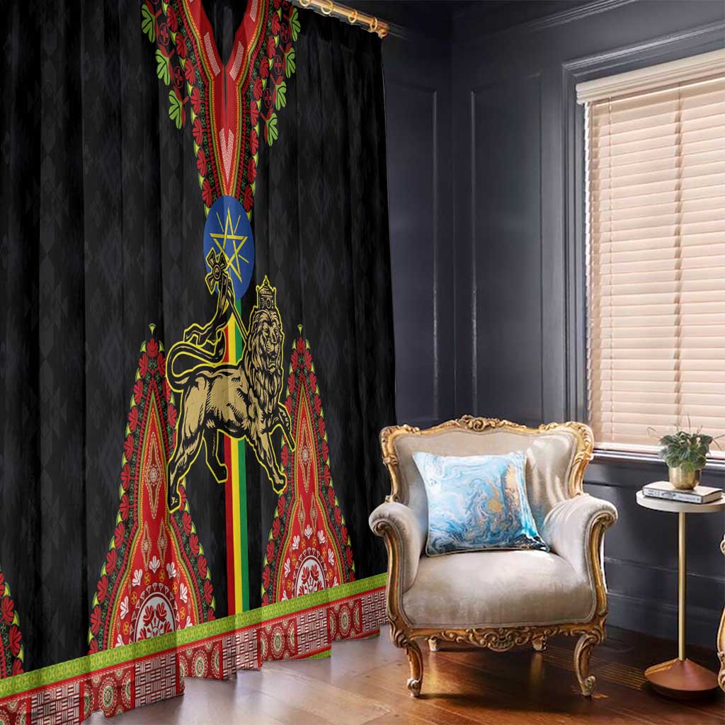 Ethiopia Culture Window Curtain Lion of Judah with The Star Seal - Dashiki Style - Wonder Print Shop