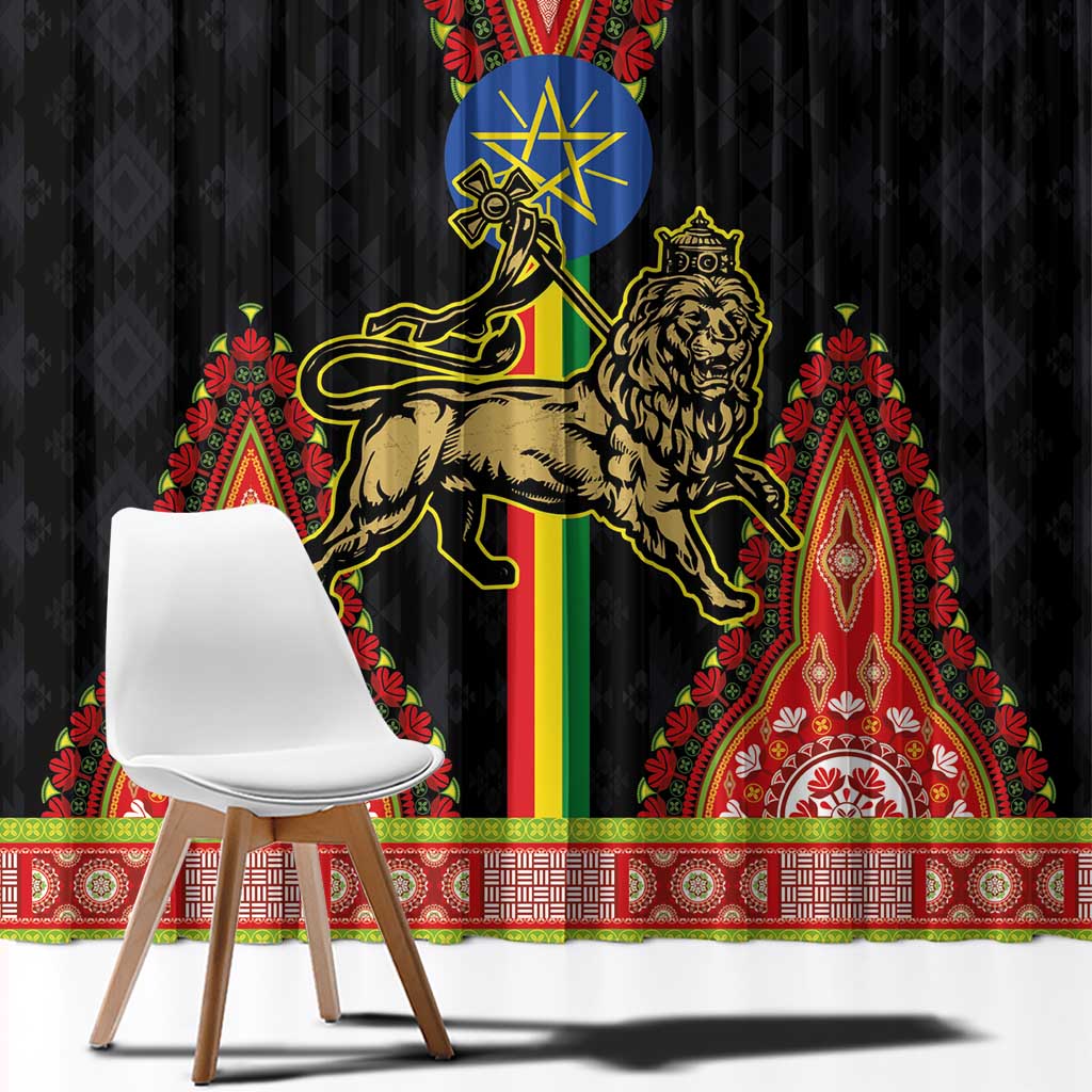Ethiopia Culture Window Curtain Lion of Judah with The Star Seal - Dashiki Style - Wonder Print Shop