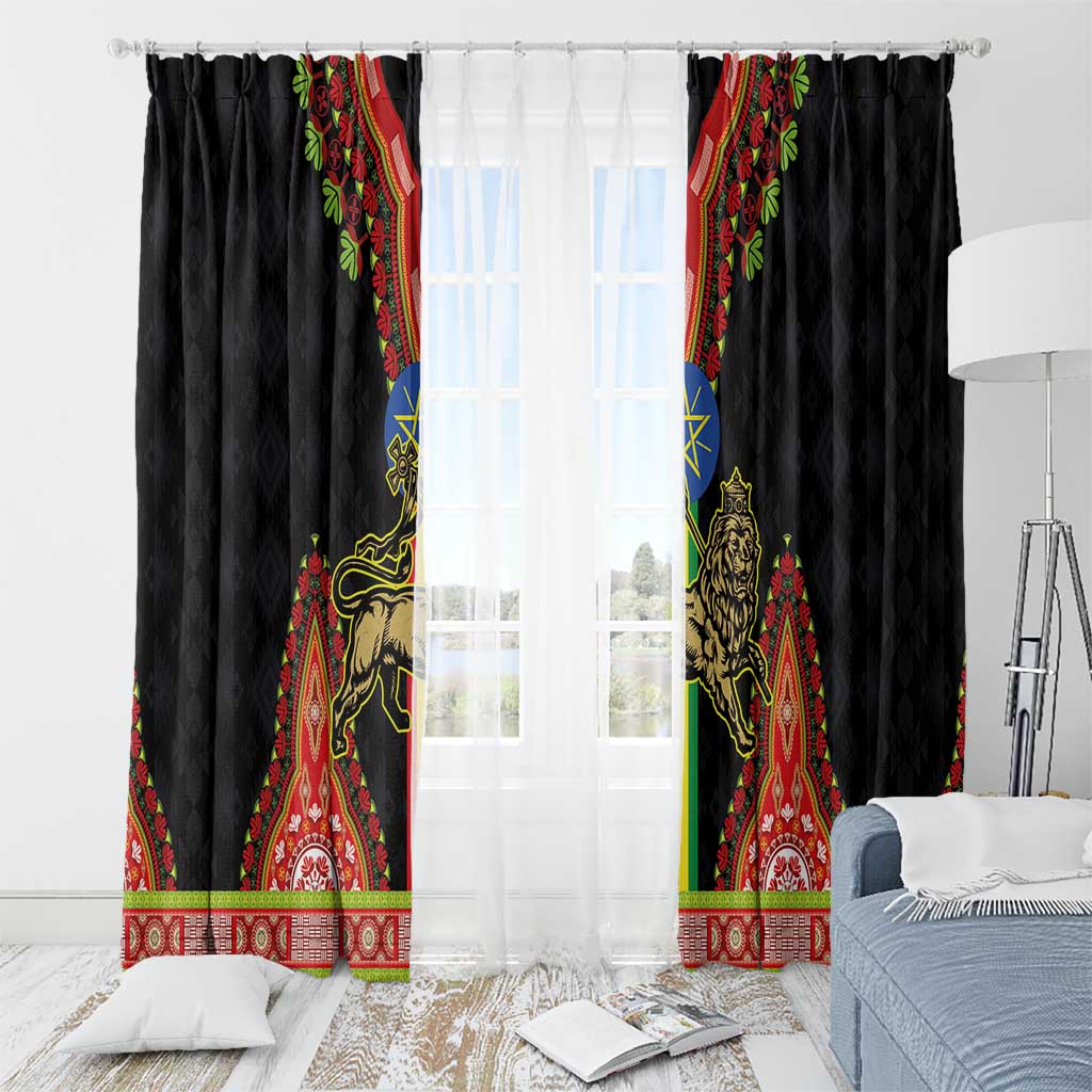 Ethiopia Culture Window Curtain Lion of Judah with The Star Seal - Dashiki Style - Wonder Print Shop