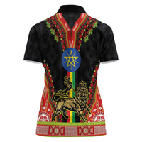 Ethiopia Culture Women Polo Shirt Lion of Judah with The Star Seal - Dashiki Style - Wonder Print Shop