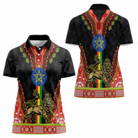 Ethiopia Culture Women Polo Shirt Lion of Judah with The Star Seal - Dashiki Style - Wonder Print Shop