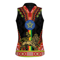 Ethiopia Culture Women Sleeveless Polo Shirt Lion of Judah with The Star Seal - Dashiki Style - Wonder Print Shop