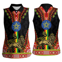 Ethiopia Culture Women Sleeveless Polo Shirt Lion of Judah with The Star Seal - Dashiki Style - Wonder Print Shop