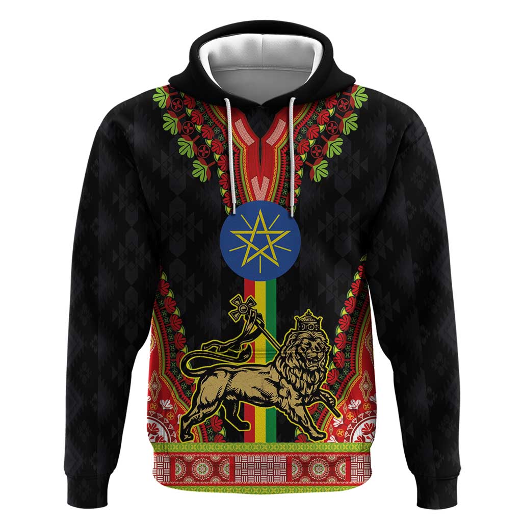 Ethiopia Culture Zip Hoodie Lion of Judah with The Star Seal - Dashiki Style - Wonder Print Shop