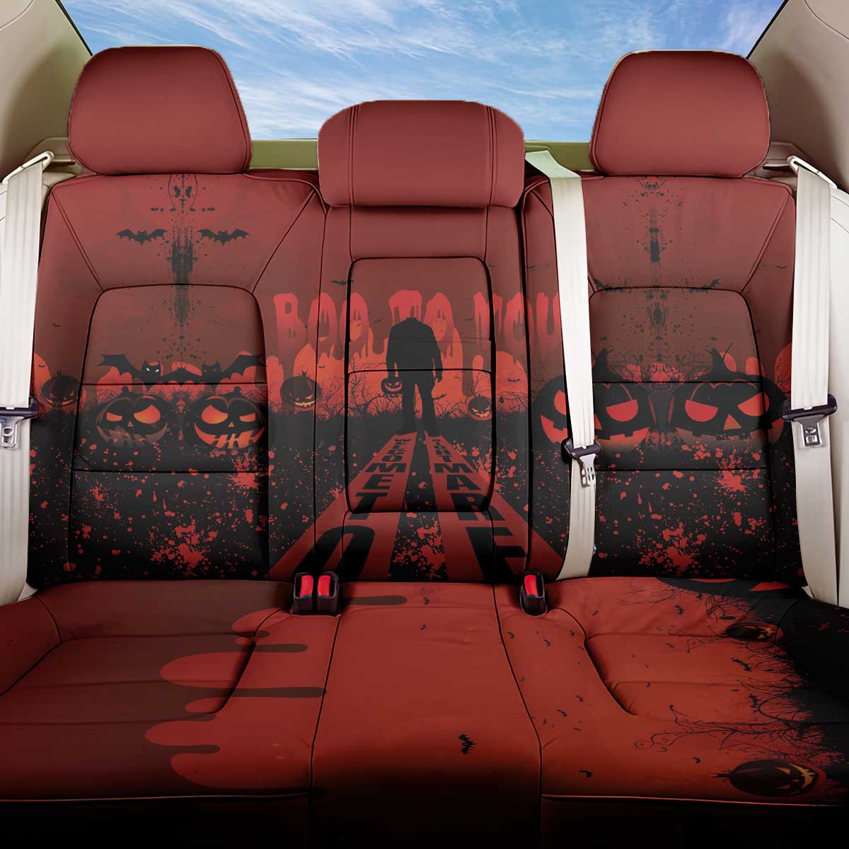 Halloween Nightmare Back Car Seat Cover Pumpkin-faced Jack O Lantern With a Scary Smile Blood Vibe - Wonder Print Shop