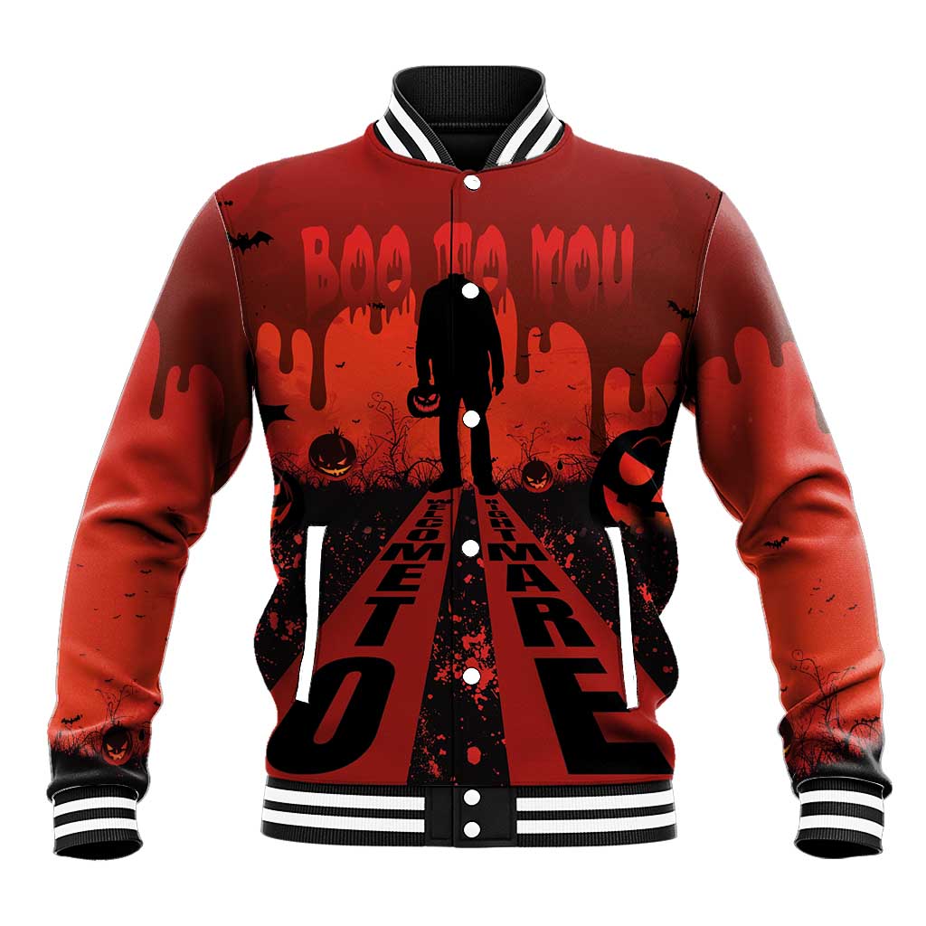 Halloween Nightmare Baseball Jacket Pumpkin-faced Jack O Lantern With a Scary Smile Blood Vibe - Wonder Print Shop