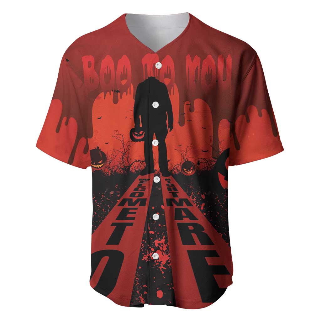 Halloween Nightmare Baseball Jersey Pumpkin-faced Jack O Lantern With a Scary Smile Blood Vibe - Wonder Print Shop