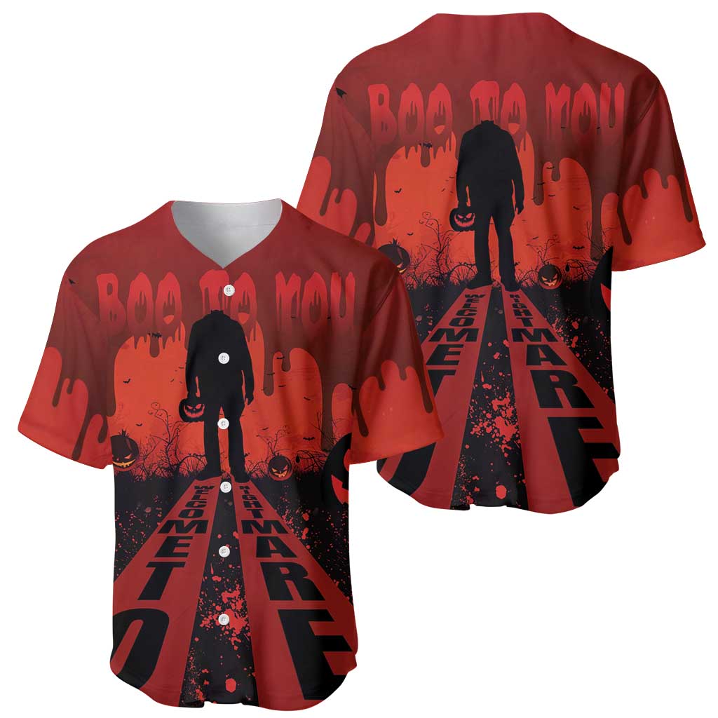 Halloween Nightmare Baseball Jersey Pumpkin-faced Jack O Lantern With a Scary Smile Blood Vibe - Wonder Print Shop