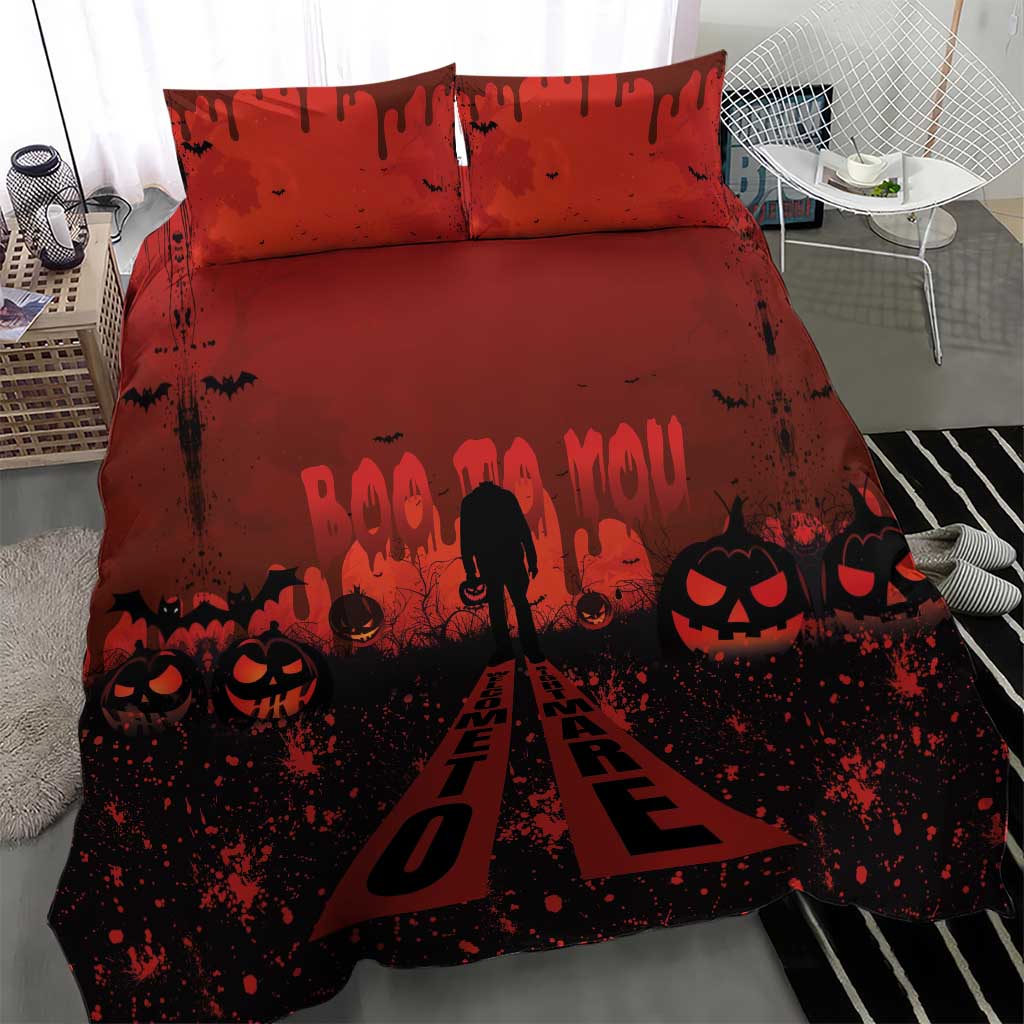 Halloween Nightmare Bedding Set Pumpkin-faced Jack O Lantern With a Scary Smile Blood Vibe - Wonder Print Shop