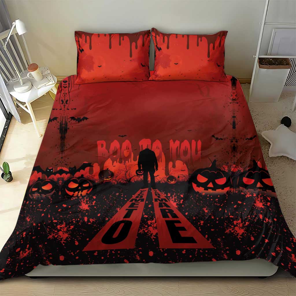 Halloween Nightmare Bedding Set Pumpkin-faced Jack O Lantern With a Scary Smile Blood Vibe - Wonder Print Shop