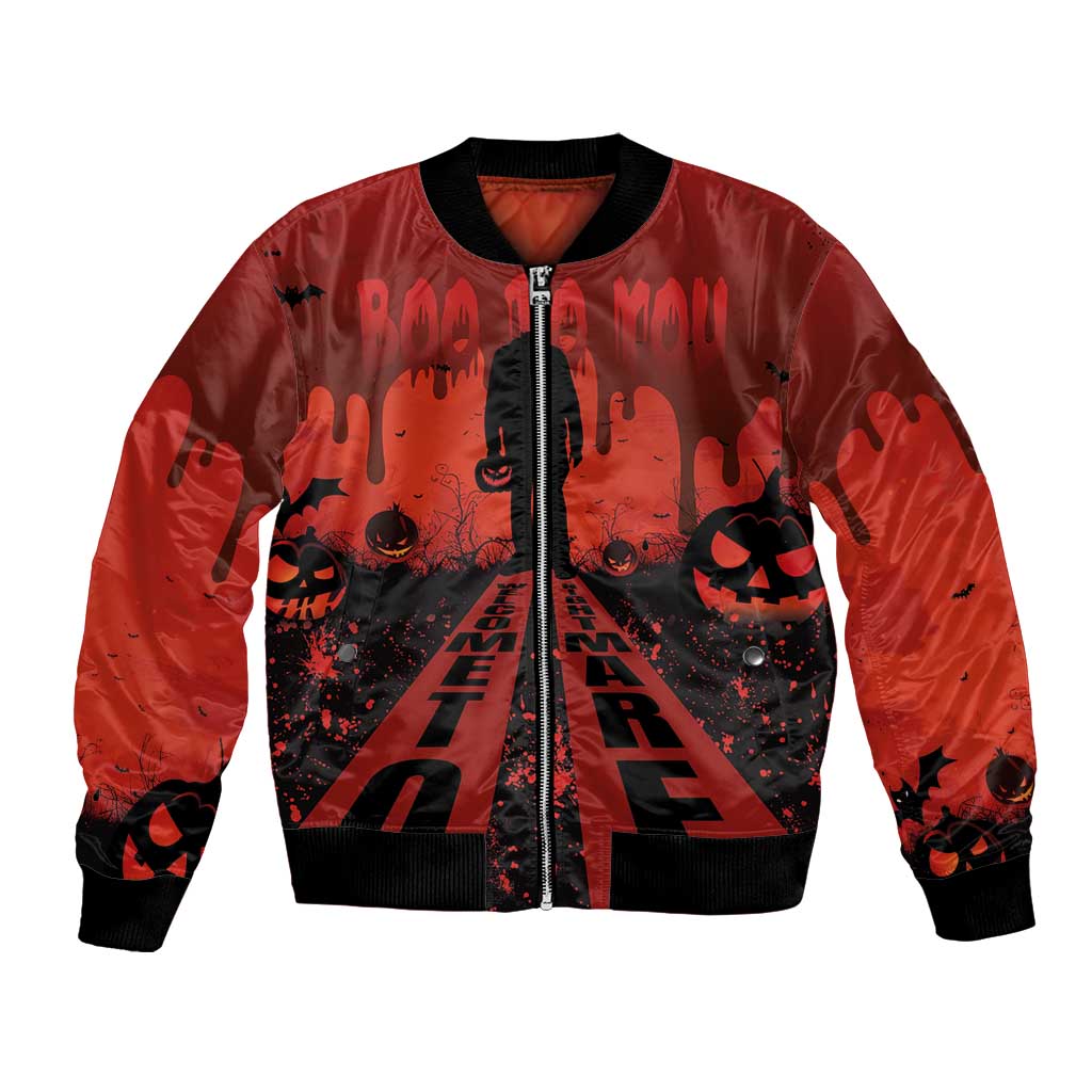 Halloween Nightmare Bomber Jacket Pumpkin-faced Jack O Lantern With a Scary Smile Blood Vibe - Wonder Print Shop