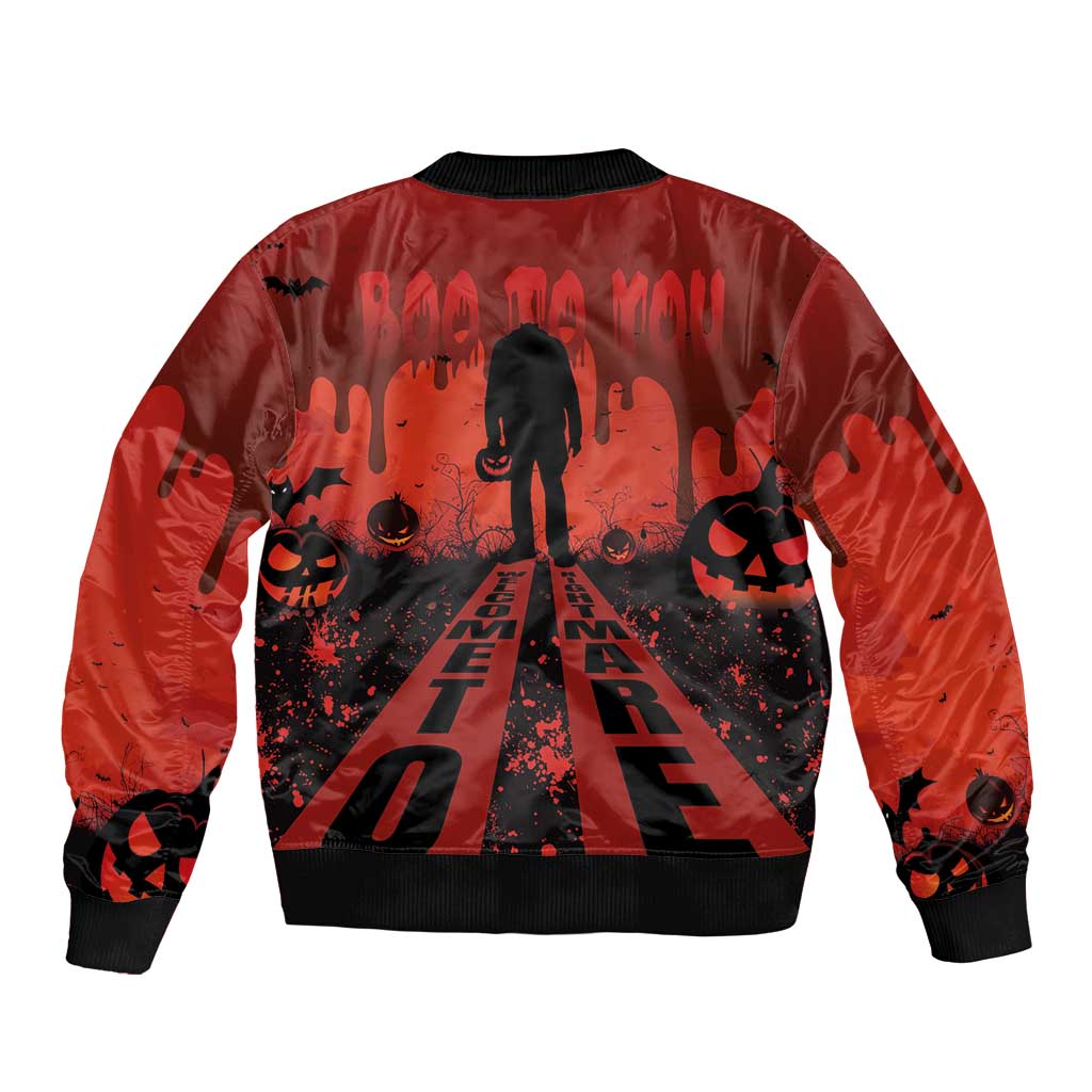 Halloween Nightmare Bomber Jacket Pumpkin-faced Jack O Lantern With a Scary Smile Blood Vibe - Wonder Print Shop
