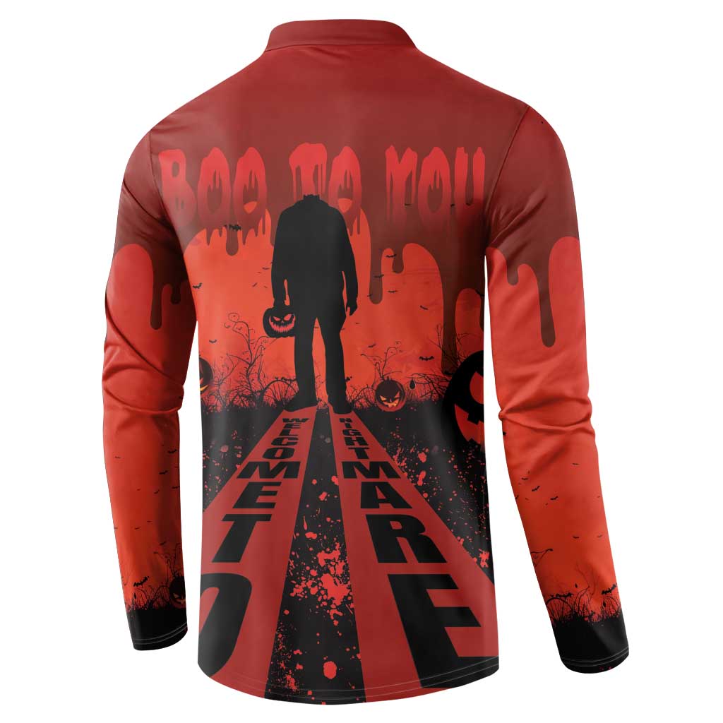 Halloween Nightmare Button Sweatshirt Pumpkin-faced Jack O Lantern With a Scary Smile Blood Vibe - Wonder Print Shop