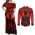 Halloween Nightmare Couples Matching Off Shoulder Maxi Dress and Long Sleeve Button Shirt Pumpkin-faced Jack O Lantern With a Scary Smile Blood Vibe - Wonder Print Shop