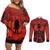 Halloween Nightmare Couples Matching Off Shoulder Short Dress and Long Sleeve Button Shirt Pumpkin-faced Jack O Lantern With a Scary Smile Blood Vibe - Wonder Print Shop