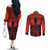 Halloween Nightmare Couples Matching Off The Shoulder Long Sleeve Dress and Long Sleeve Button Shirt Pumpkin-faced Jack O Lantern With a Scary Smile Blood Vibe