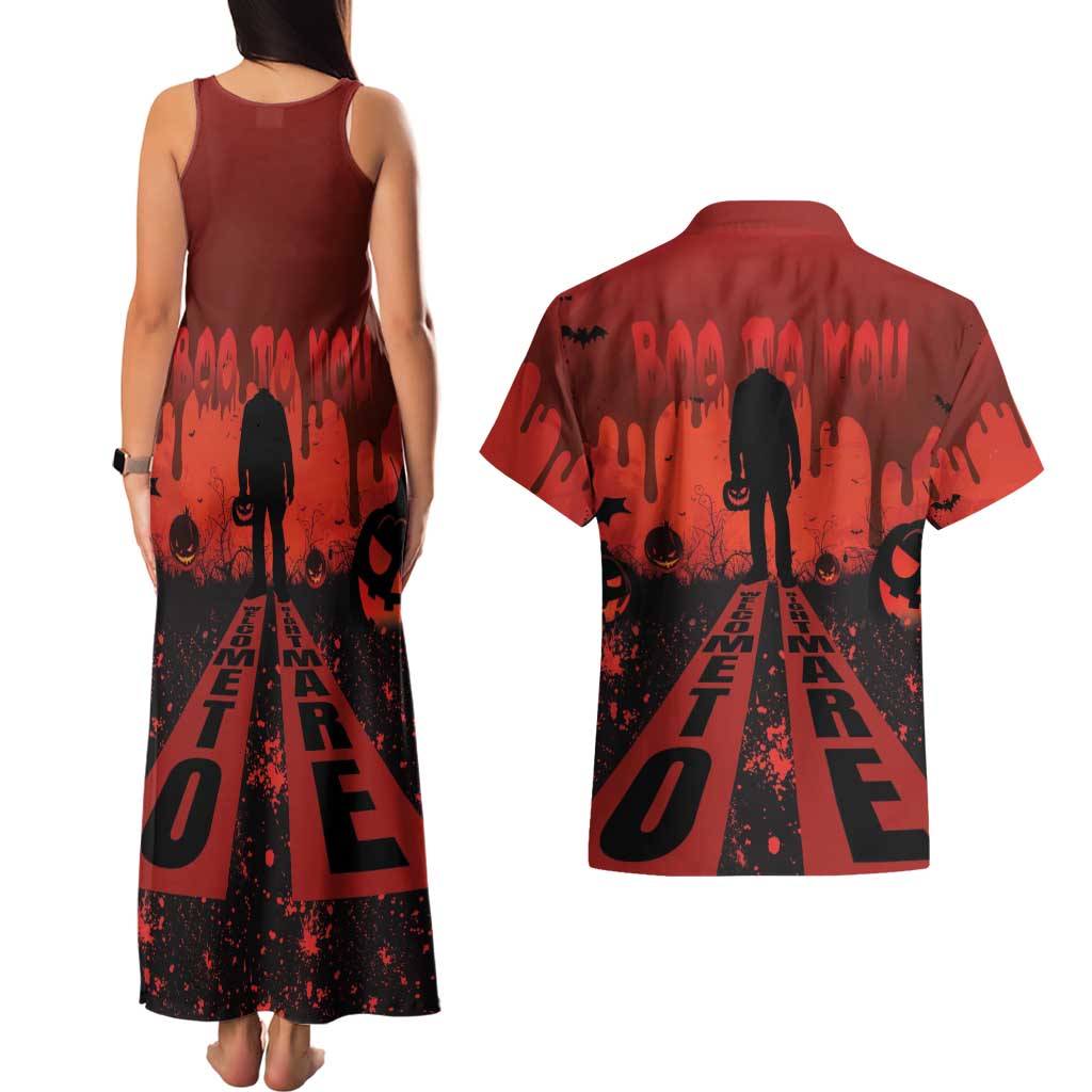 Halloween Nightmare Couples Matching Tank Maxi Dress and Hawaiian Shirt Pumpkin-faced Jack O Lantern With a Scary Smile Blood Vibe - Wonder Print Shop