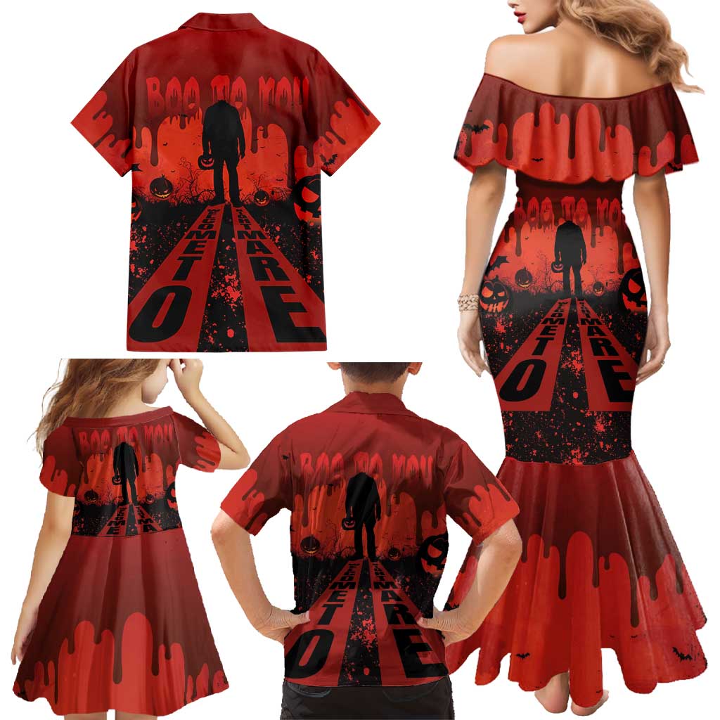 Halloween Nightmare Family Matching Mermaid Dress and Hawaiian Shirt Pumpkin-faced Jack O Lantern With a Scary Smile Blood Vibe - Wonder Print Shop