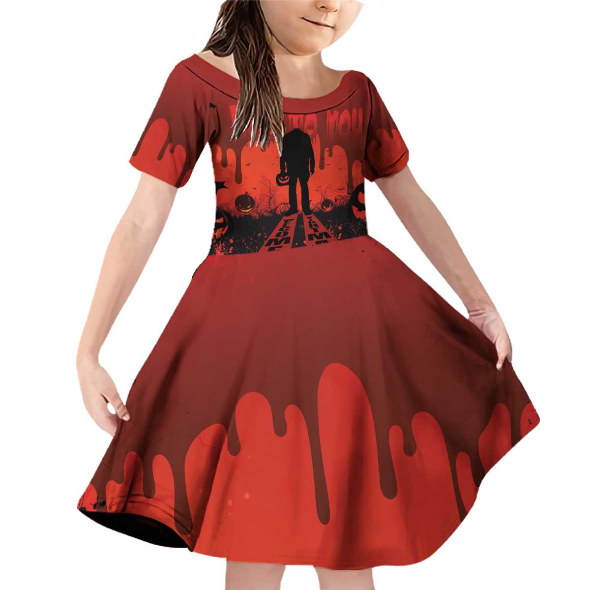 Halloween Nightmare Family Matching Off Shoulder Short Dress and Hawaiian Shirt Pumpkin-faced Jack O Lantern With a Scary Smile Blood Vibe - Wonder Print Shop