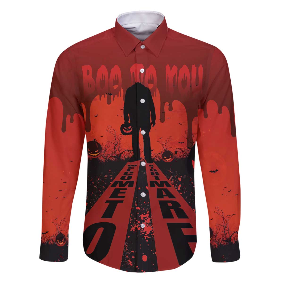 Halloween Nightmare Family Matching Off Shoulder Short Dress and Hawaiian Shirt Pumpkin-faced Jack O Lantern With a Scary Smile Blood Vibe - Wonder Print Shop