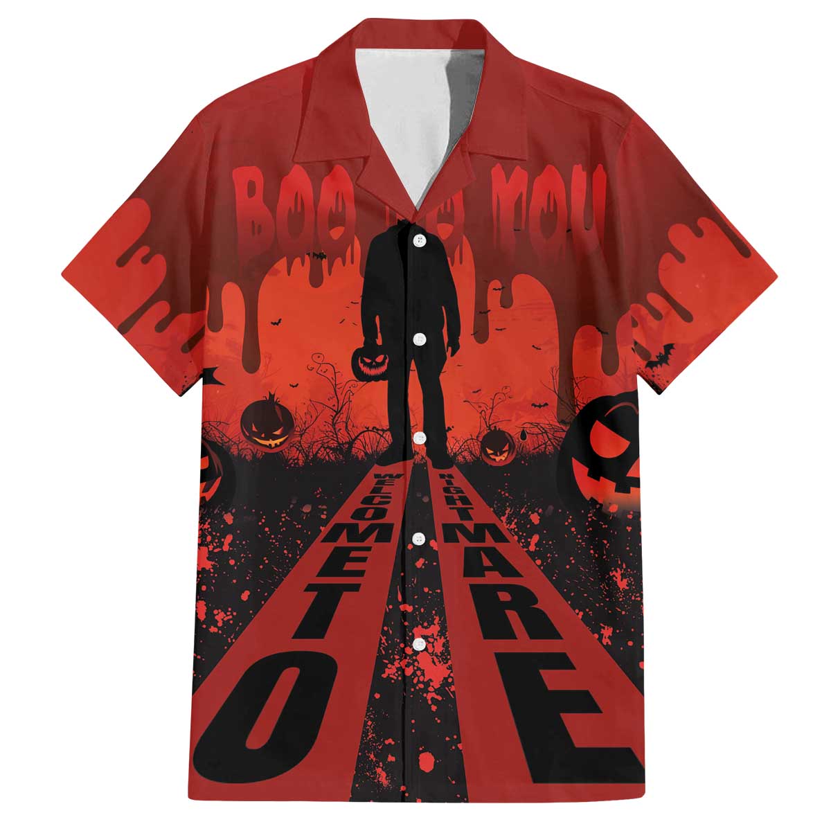 Halloween Nightmare Family Matching Puletasi and Hawaiian Shirt Pumpkin-faced Jack O Lantern With a Scary Smile Blood Vibe - Wonder Print Shop