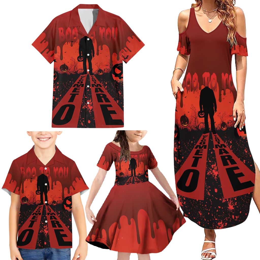 Halloween Nightmare Family Matching Summer Maxi Dress and Hawaiian Shirt Pumpkin-faced Jack O Lantern With a Scary Smile Blood Vibe - Wonder Print Shop