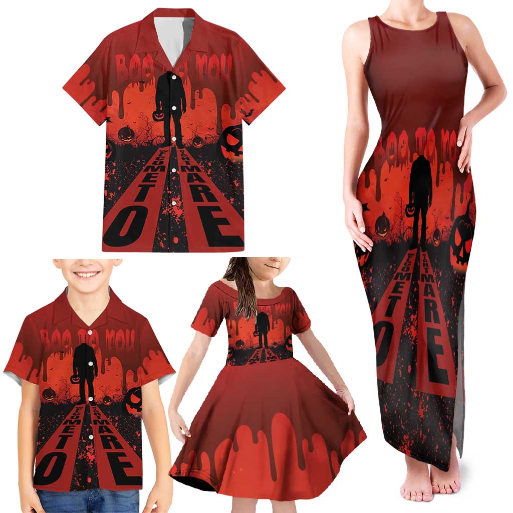 Halloween Nightmare Family Matching Tank Maxi Dress and Hawaiian Shirt Pumpkin-faced Jack O Lantern With a Scary Smile Blood Vibe - Wonder Print Shop