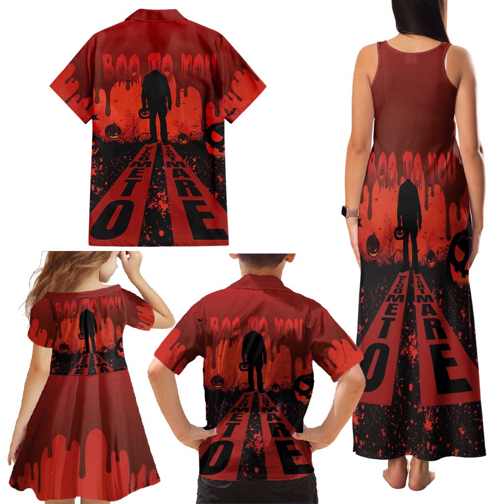 Halloween Nightmare Family Matching Tank Maxi Dress and Hawaiian Shirt Pumpkin-faced Jack O Lantern With a Scary Smile Blood Vibe - Wonder Print Shop