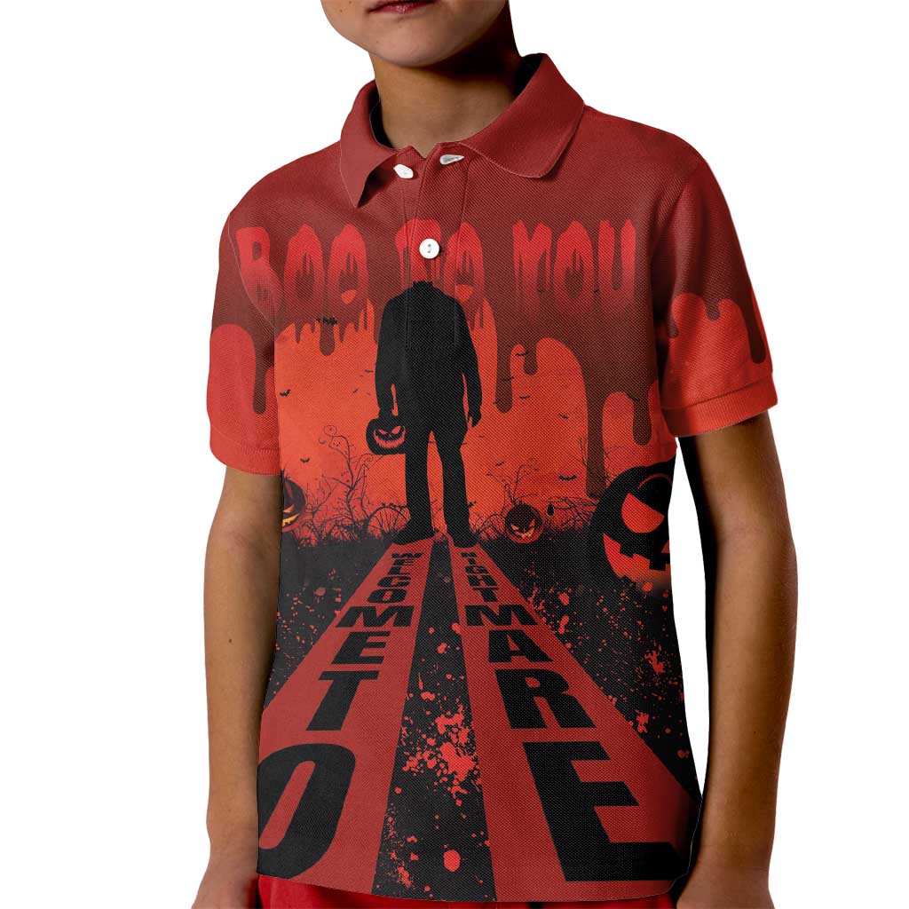 Halloween Nightmare Kid Polo Shirt Pumpkin-faced Jack O Lantern With a Scary Smile Blood Vibe - Wonder Print Shop