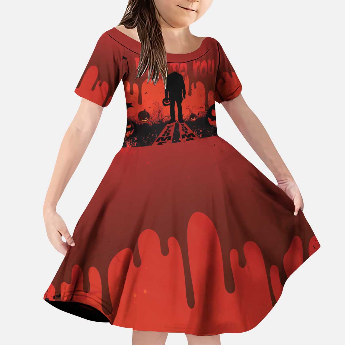 Halloween Nightmare Kid Short Sleeve Dress Pumpkin-faced Jack O Lantern With a Scary Smile Blood Vibe - Wonder Print Shop