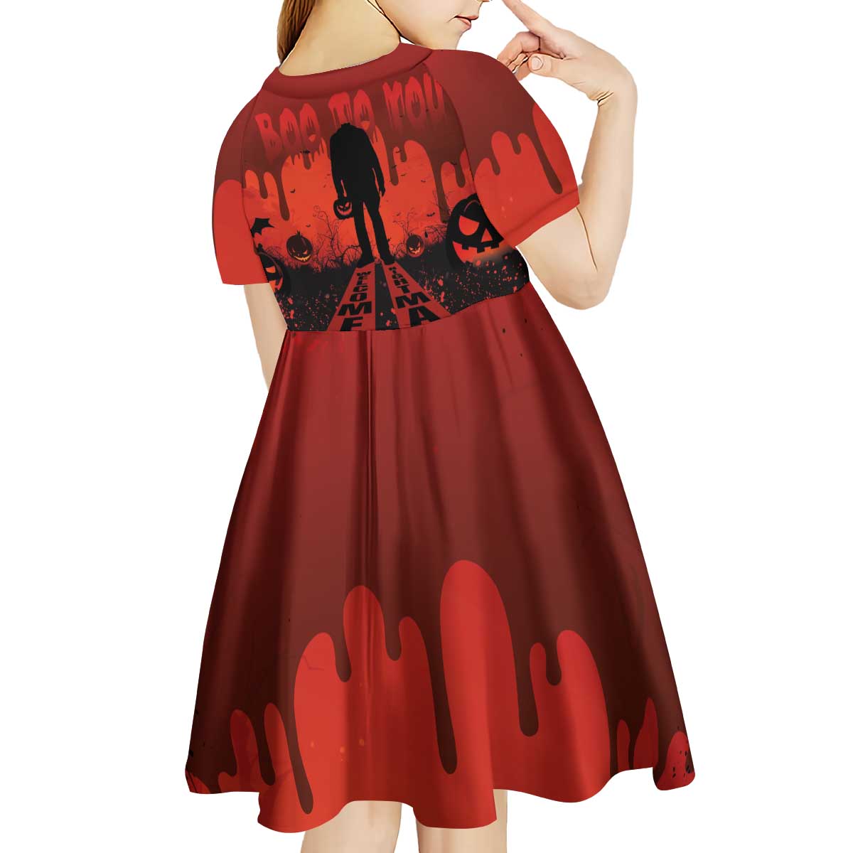 Halloween Nightmare Kid Short Sleeve Dress Pumpkin-faced Jack O Lantern With a Scary Smile Blood Vibe - Wonder Print Shop