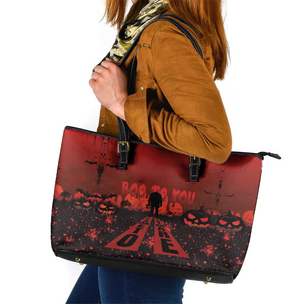 Halloween Nightmare Leather Tote Bag Pumpkin-faced Jack O Lantern With a Scary Smile Blood Vibe - Wonder Print Shop
