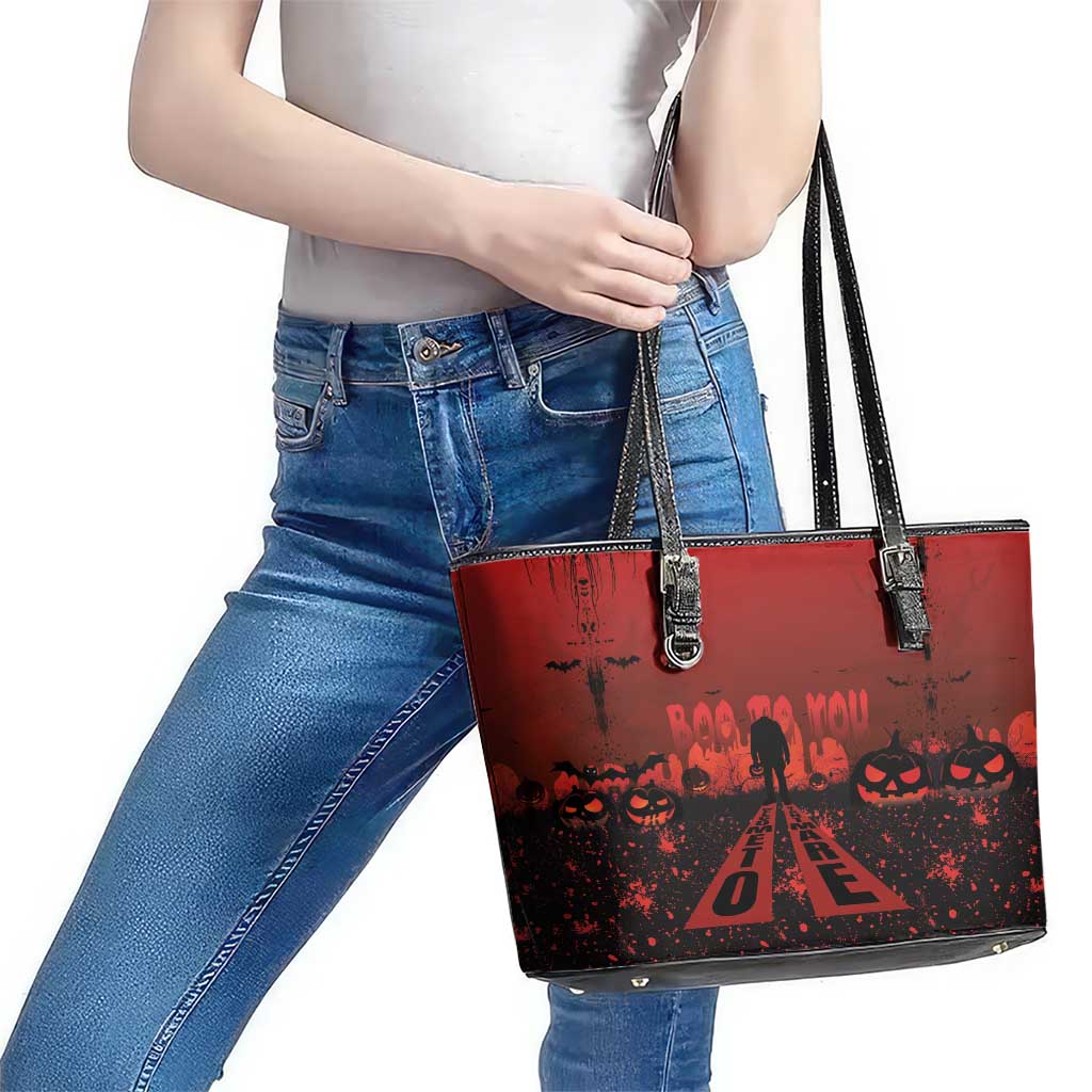 Halloween Nightmare Leather Tote Bag Pumpkin-faced Jack O Lantern With a Scary Smile Blood Vibe - Wonder Print Shop