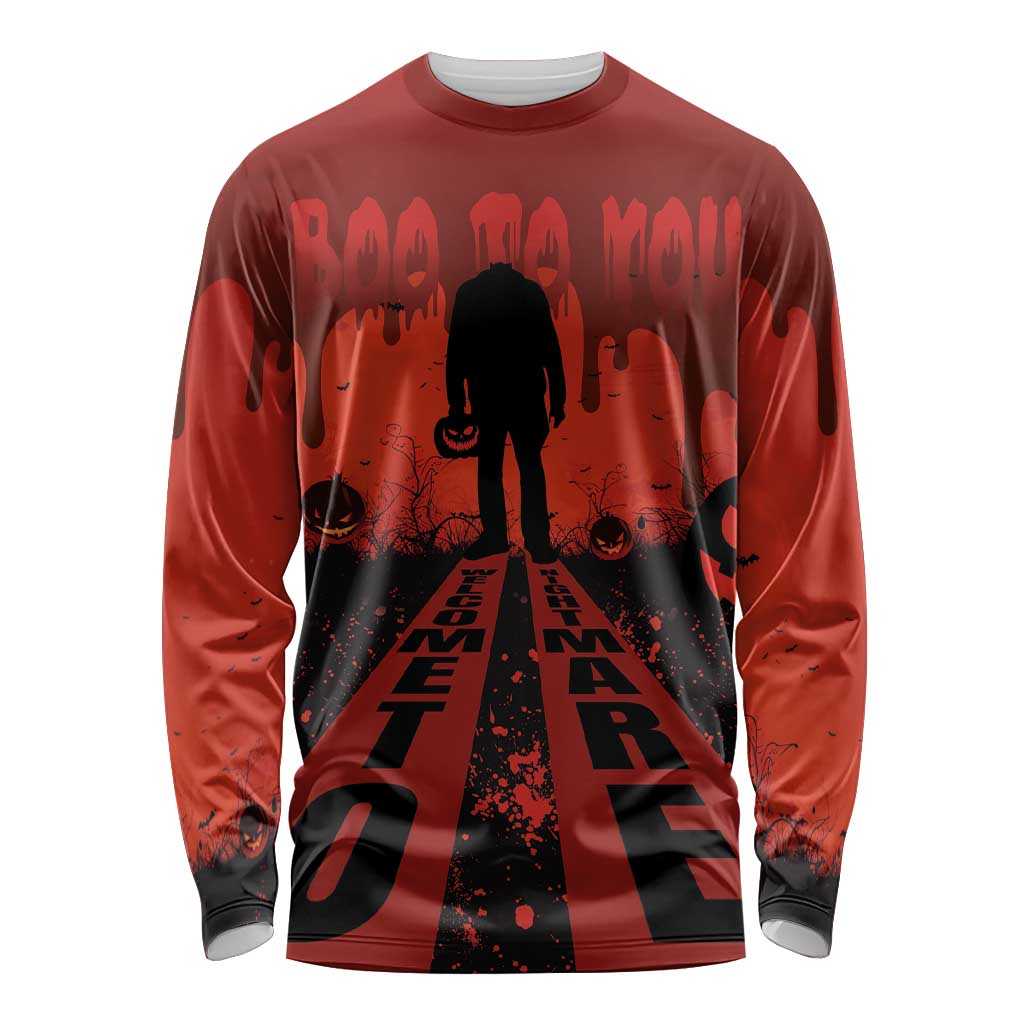 Halloween Nightmare Long Sleeve Shirt Pumpkin-faced Jack O Lantern With a Scary Smile Blood Vibe - Wonder Print Shop