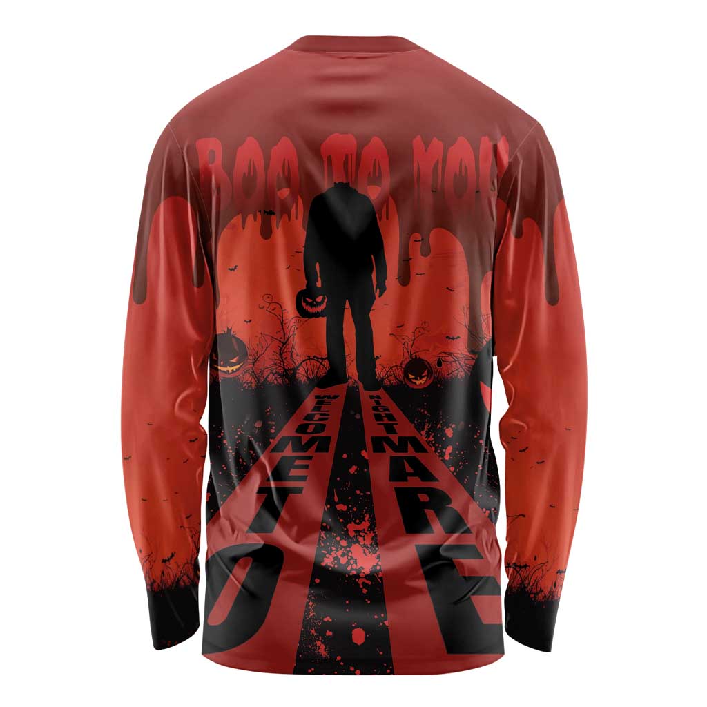Halloween Nightmare Long Sleeve Shirt Pumpkin-faced Jack O Lantern With a Scary Smile Blood Vibe - Wonder Print Shop