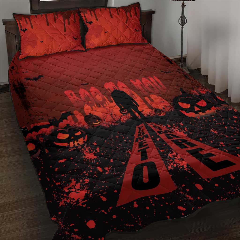 Halloween Nightmare Quilt Bed Set Pumpkin-faced Jack O Lantern With a Scary Smile Blood Vibe - Wonder Print Shop