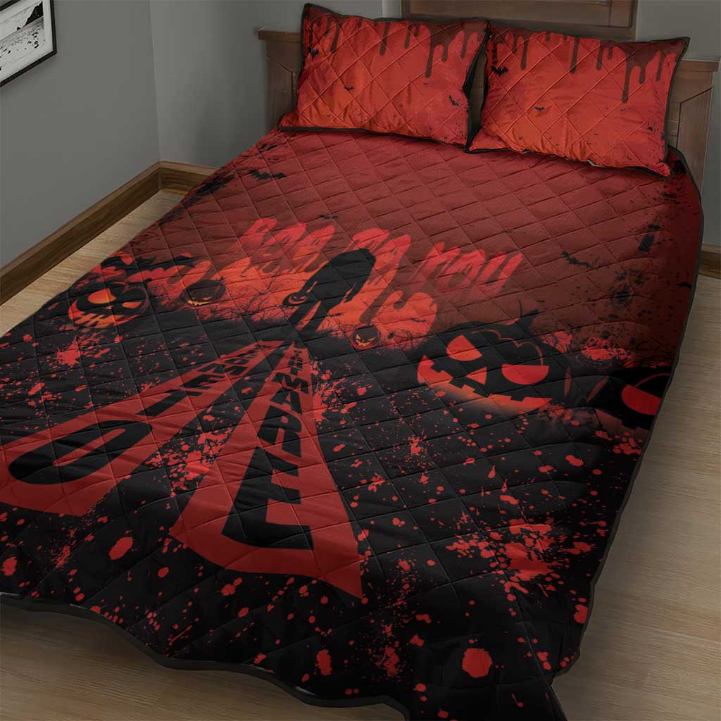 Halloween Nightmare Quilt Bed Set Pumpkin-faced Jack O Lantern With a Scary Smile Blood Vibe - Wonder Print Shop