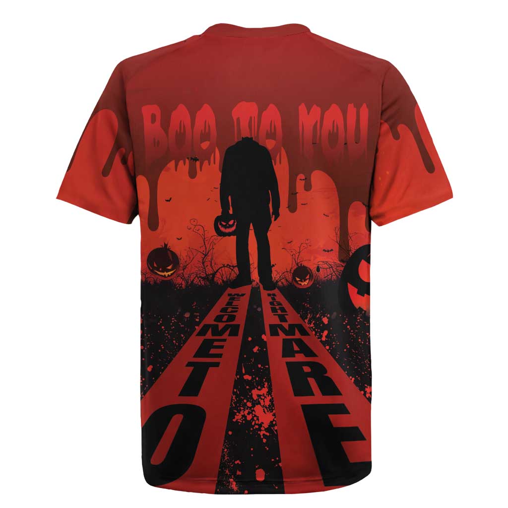 Halloween Nightmare Rugby Jersey Pumpkin-faced Jack O Lantern With a Scary Smile Blood Vibe - Wonder Print Shop