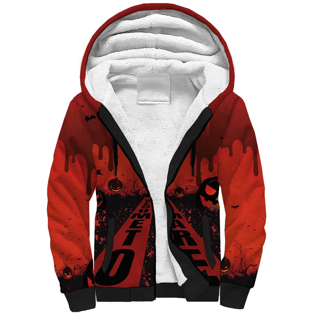 Halloween Nightmare Sherpa Hoodie Pumpkin-faced Jack O Lantern With a Scary Smile Blood Vibe - Wonder Print Shop