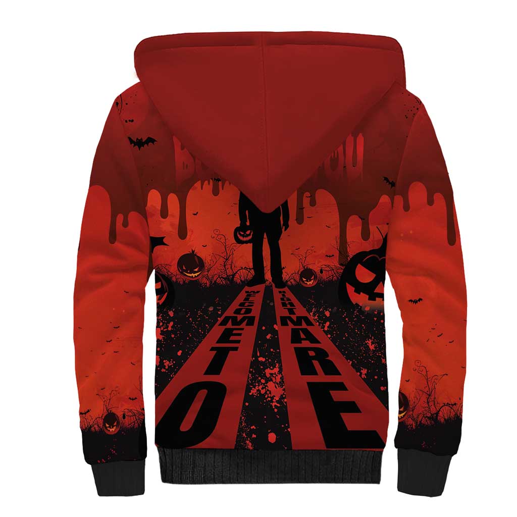Halloween Nightmare Sherpa Hoodie Pumpkin-faced Jack O Lantern With a Scary Smile Blood Vibe - Wonder Print Shop