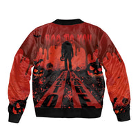 Halloween Nightmare Sleeve Zip Bomber Jacket Pumpkin-faced Jack O Lantern With a Scary Smile Blood Vibe - Wonder Print Shop